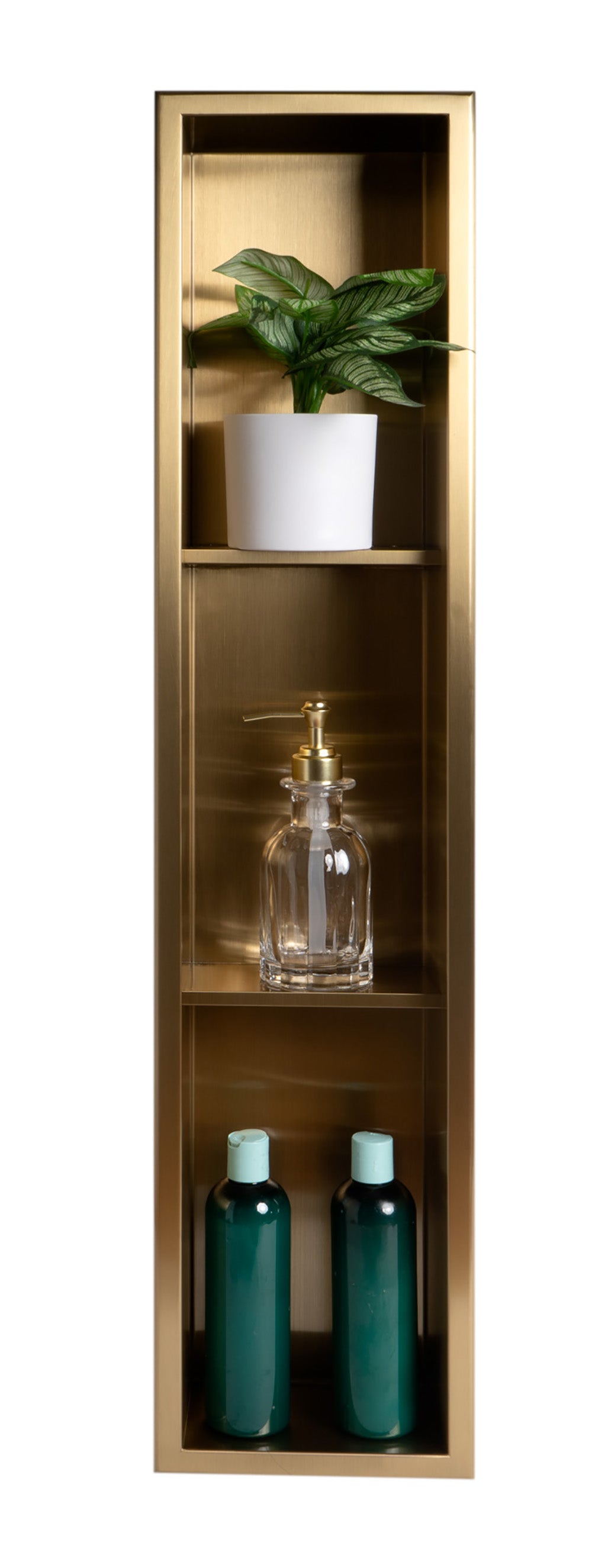ALFI brand ABNP0836-BG 8" x 36" Brushed Gold PVD Stainless Steel Vertical Triple Shelf Shower Niche, 20 Gauge