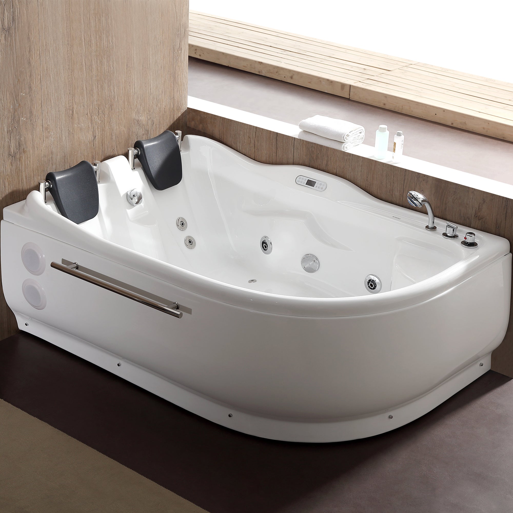 Eago 71" Acrylic Corner Oval Bathtub, White, AM124ETL-R