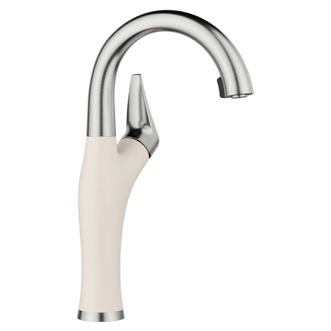 Blanco Artona Pull-Down Dual-Spray Bar Faucet, PVD Steel/Soft White, 1.5 GPM, Brass, 443041