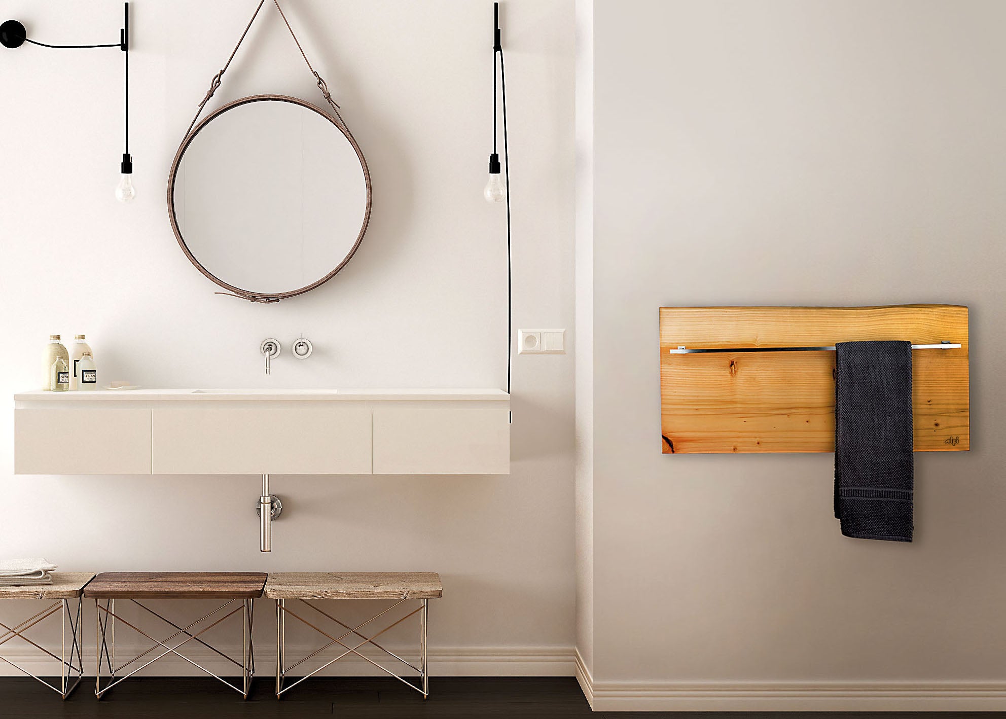 ALFI brand ABTW3216H 32"x16" Live Edge Cedar Wood Towel Warmer, Natural Wood