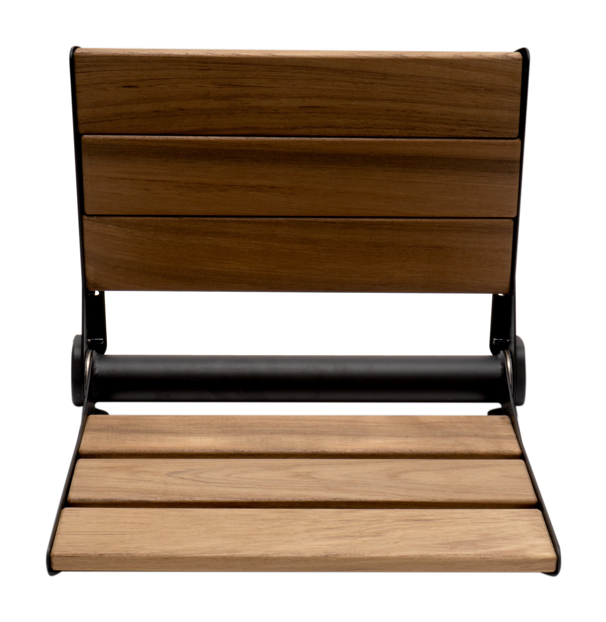 ALFI brand ABS17-BM Black Matte 17" Wide Foldable Teak Shower Seat with Backrest, Teak Wood, Natural Wood