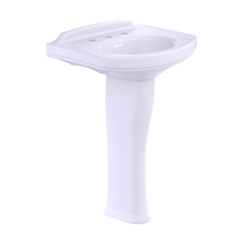 TOTO Dartmouth Rectangular Pedestal Bathroom Sink with Arched Front for 8 Inch Center Faucets, Cotton White, Vitreous China, LPT642.8#01