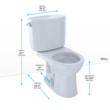 TOTO Drake II Two-Piece Round 1.28 GPF Universal Height Toilet with CEFIONTECT, Cotton White, Vitreous China, CST453CEFG#01