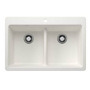 Alternate Image for Blanco Liven 33" Dual Mount Silgranit Kitchen Sink, 50/50 Double Bowl, White, 1 Faucet Hole, 443205