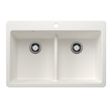 Blanco Liven 33" Dual Mount Silgranit Kitchen Sink, 50/50 Double Bowl, White, 1 Faucet Hole, 443205