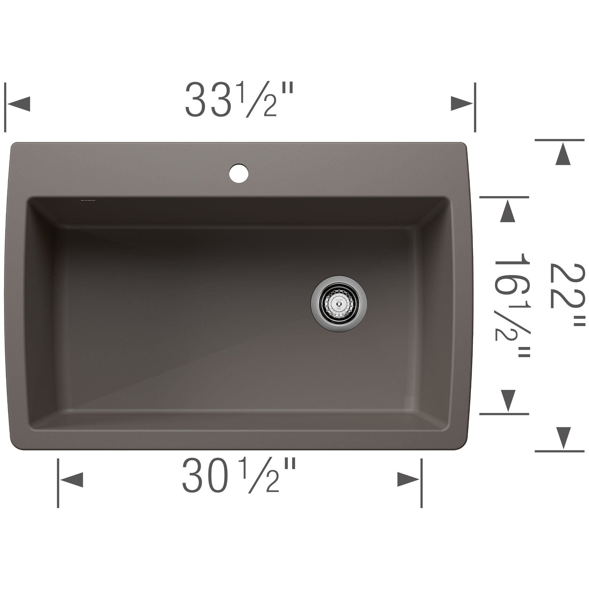 Blanco Diamond 34" Dual Mount Silgranit Kitchen Sink, Volcano Gray, 1 Faucet Hole, 443109