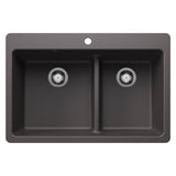 Blanco Liven 33" Dual Mount Silgranit Kitchen Sink, 60/40 Double Bowl, Cinder, 1 Faucet Hole, 443212