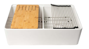 Alternate Image for ALFI brand 33" Fireclay Workstation Farmhouse Sink with Accessories, 50/50 Double Bowl, White, No Faucet Hole, ABFS3320D-W