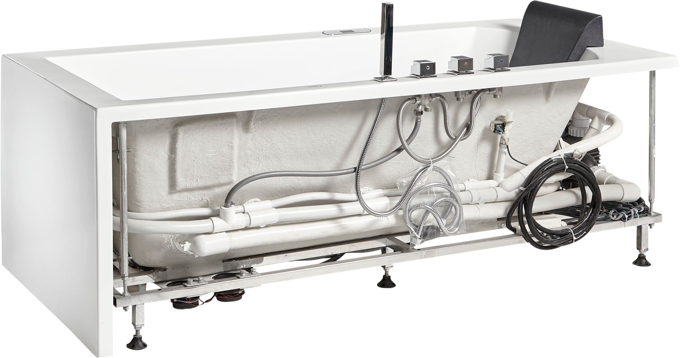Eago 71" Acrylic Corner Rectangle Bathtub with Fixtures, White, AM154ETL-R6