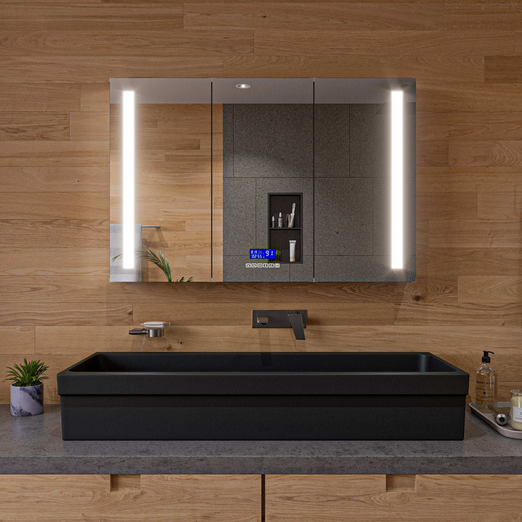 ALFI brand 47.4" x 17.75" Rectangle Above Mount or Semi Recessed Fireclay Bathroom Sink, Black Matte, No Faucet Hole, AB48TRBM