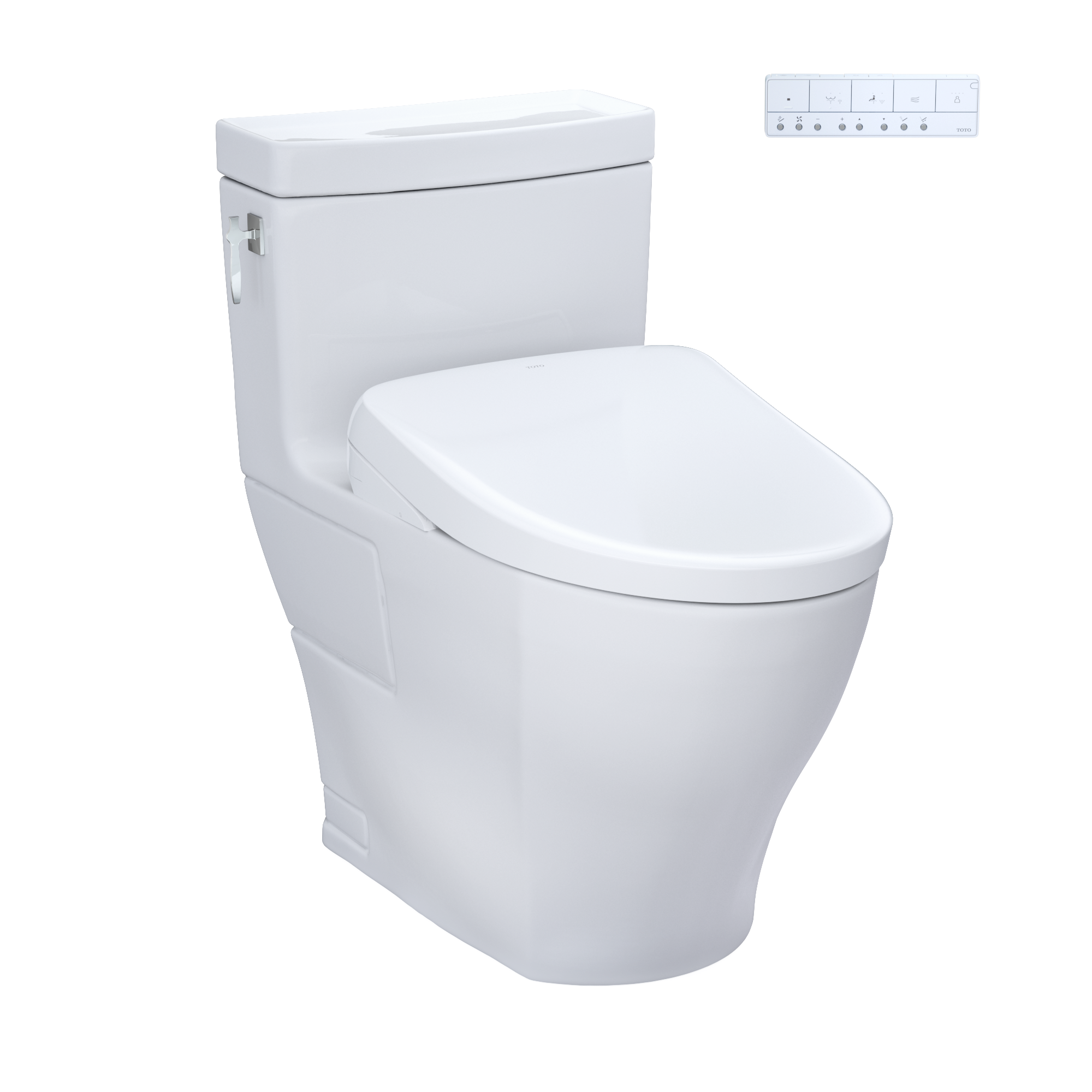 TOTO WASHLET+ Aimes One-Piece Elongated 1.28 GPF Toilet and Contemporary WASHLET S7A Contemporary Bidet Seat, Cotton White, Vitreous China|Plastic, MW6264736CEFG#01