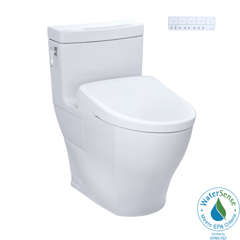 TOTO WASHLET+ Aimes One-Piece Elongated 1.28 GPF Toilet with Auto Flush S7A Contemporary Bidet Seat, Cotton White, Vitreous China|Plastic, MW6264736CEFGA#01