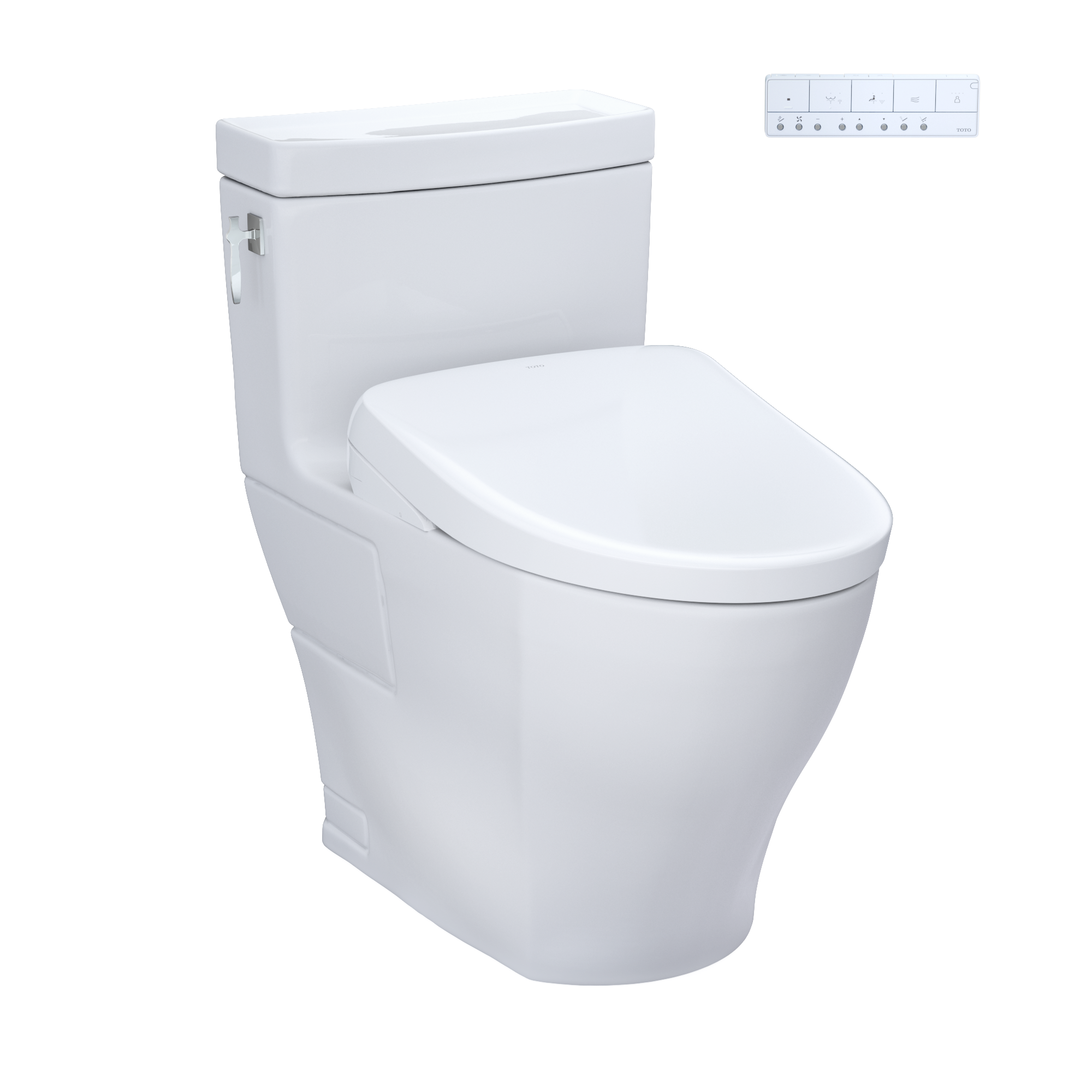 TOTO WASHLET+ Aimes One-Piece Elongated 1.28 GPF Toilet and Contemporary WASHLET S7 Contemporary Bidet Seat, Cotton White, Vitreous China|Plastic, MW6264726CEFG#01