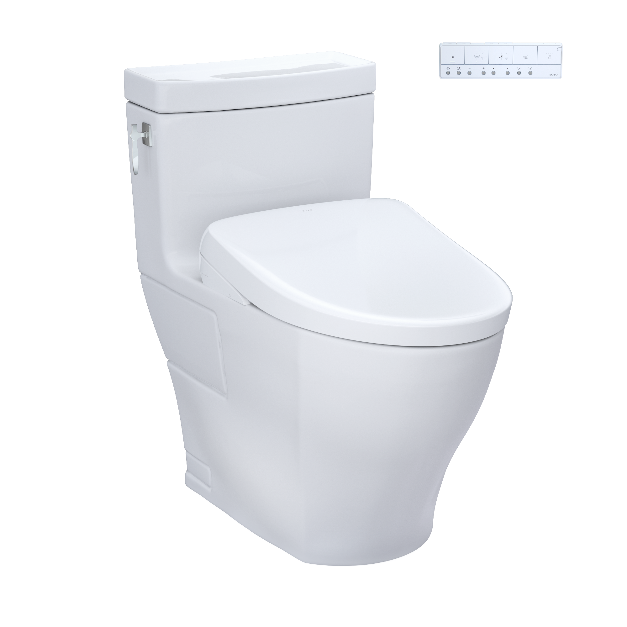 TOTO WASHLET+ Aimes One-Piece Elongated 1.28 GPF Toilet with Auto Flush S7 Contemporary Bidet Seat, Cotton White, Vitreous China|Plastic, MW6264726CEFGA#01