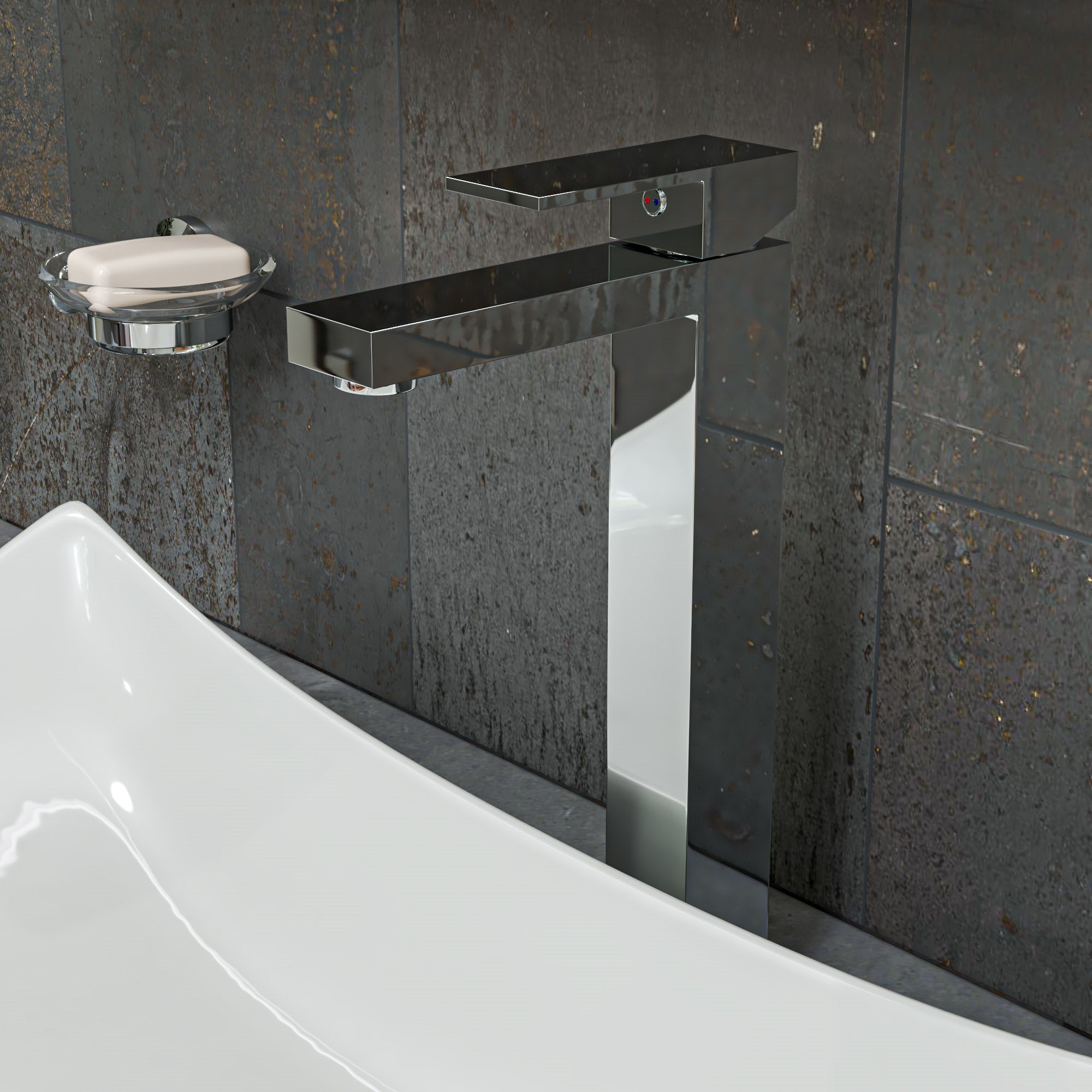 ALFI Polished Chrome Tall Square Single Lever Bathroom Faucet, AB1129-PC