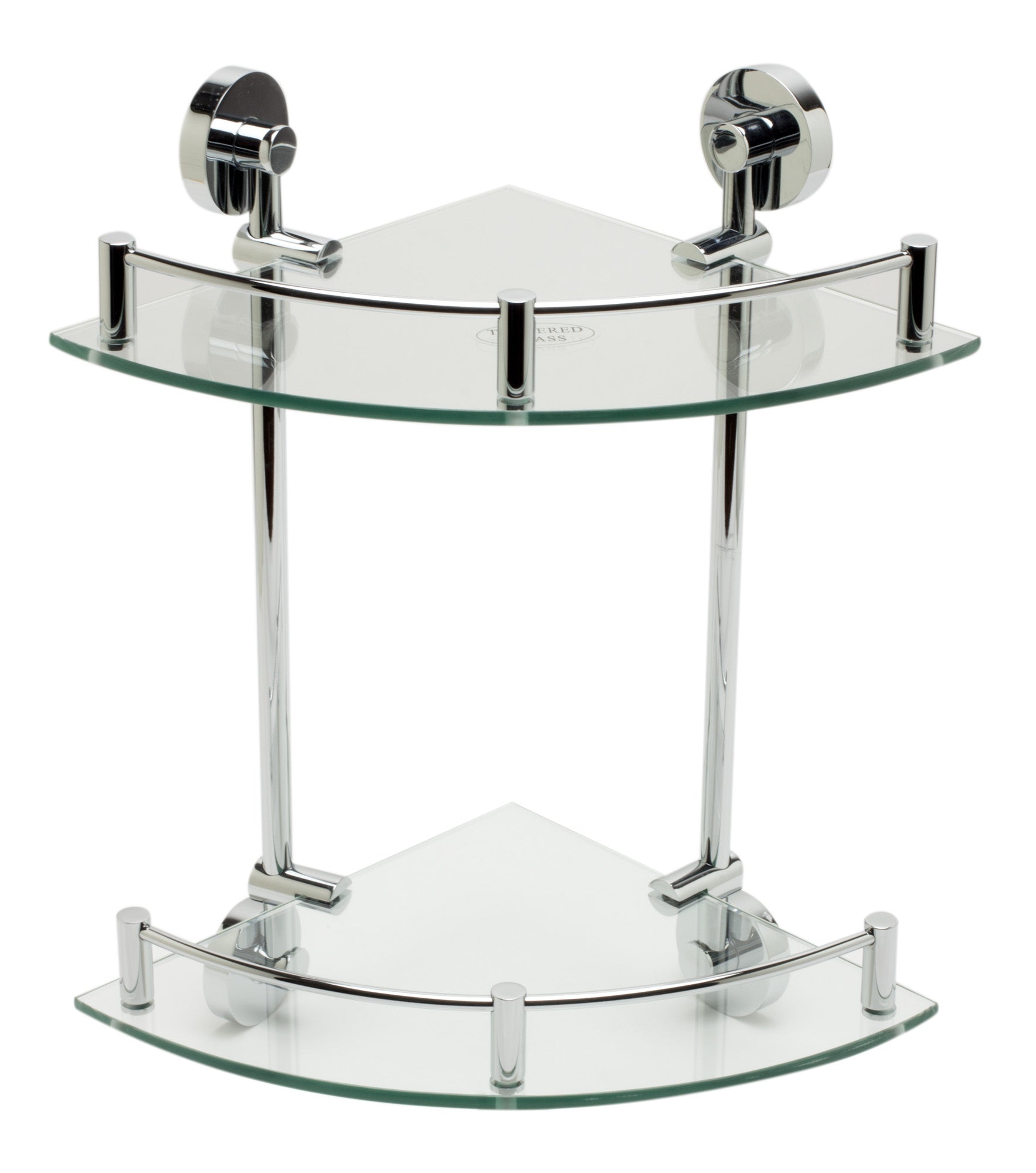 ALFI brand AB9548 Polished Chrome Corner Mounted Double Glass Shower Shelf Bathroom Accessory, Brass, Grey