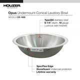 Houzer 17" Stainless Steel Undermount Bathroom Sink, Round, with Overflow Hole, CRO-1620-1