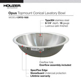 Houzer 17" Stainless Steel Topmount Bathroom Sink, Round, with Overflow Hole, CRTO-1620-1