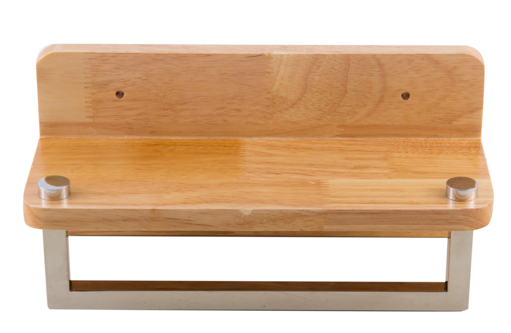 ALFI brand AB5510 12" Small Wooden Shelf with Chrome Towel Bar Bathroom Accessory, Rubber Wood, Natural Wood
