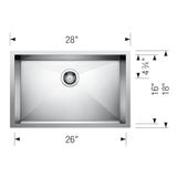 Blanco Quatrus 28" Undermount Stainless Steel Kitchen Sink, Satin Polish, 18 Gauge, No Faucet Hole, 443048