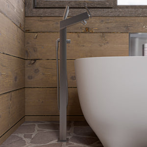 Alternate Image for ALFI brand Brass, AB2728-BN Brushed Nickel Floor Mounted Tub Filler + Mixer /w additional Hand Held Shower Head