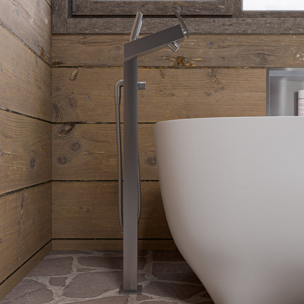ALFI brand Brass, AB2728-BN Brushed Nickel Floor Mounted Tub Filler + Mixer /w additional Hand Held Shower Head