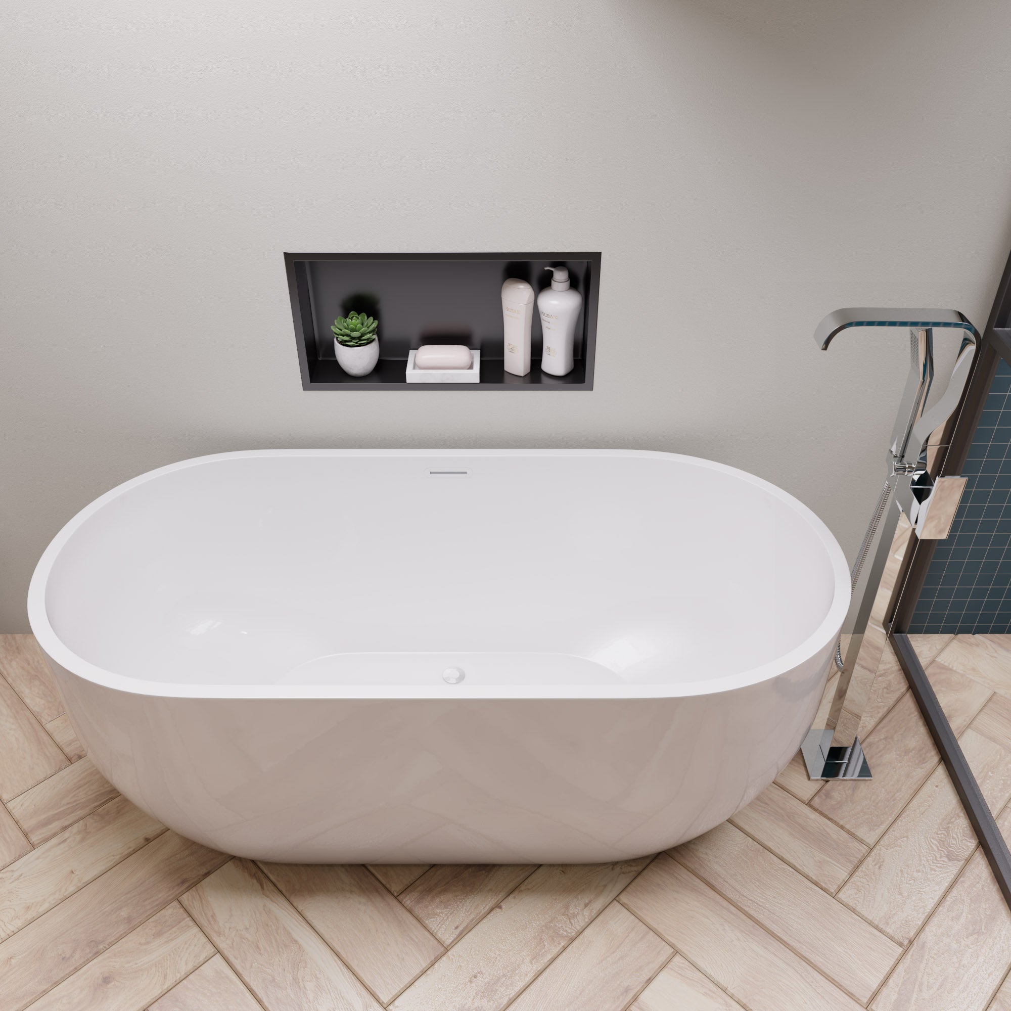 ALFI brand 59" Acrylic Free Standing Oval Soaking Bathtub, White, AB8838