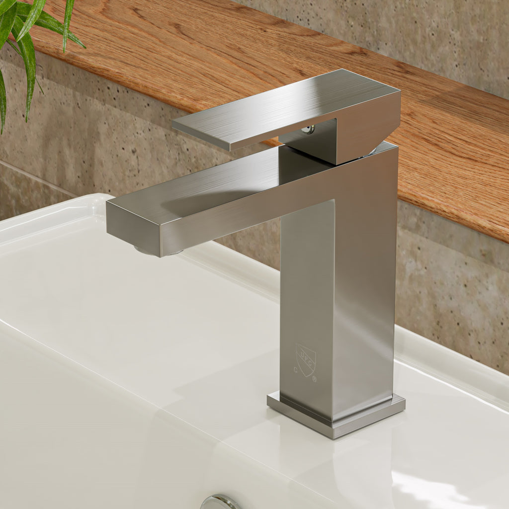 ALFI Brushed Nickel Square Single Lever Bathroom Faucet, AB1229-BN