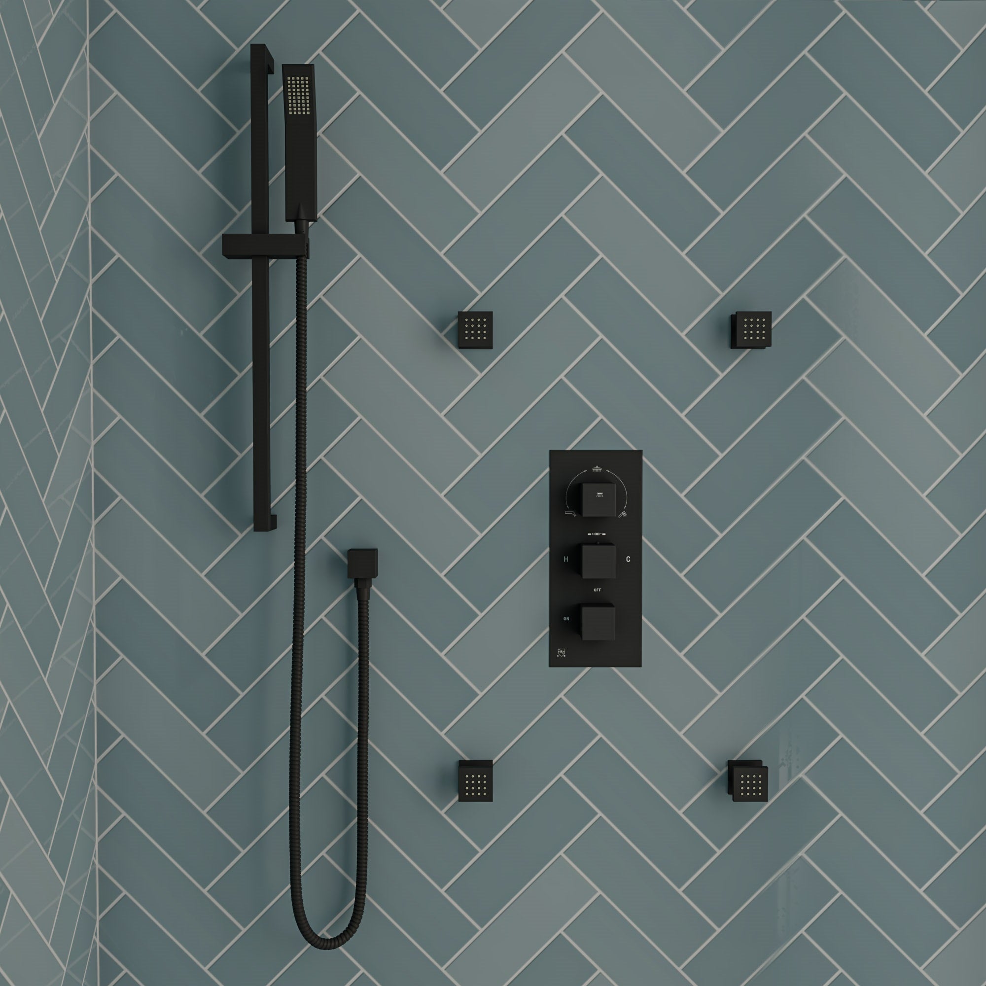 ALFI brand AB7606-BM Black Matte Square Sliding Rail Hand Shower Set, Brass