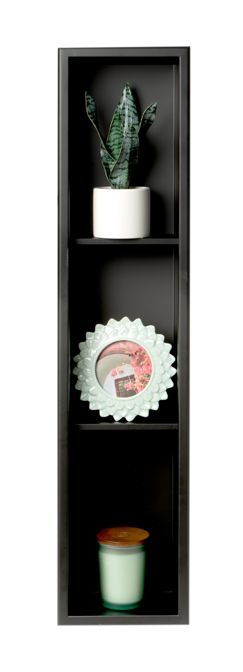 ALFI brand ABNC0836-BLA 8" x 36" Black Matte Stainless Steel Vertical Triple Shelf Bath Shower Niche, 20 Gauge
