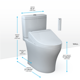 TOTO WASHLET+ Aquia IV Two-Piece Elongated Universal Height Dual Flush 1.28 and 0.9 GPF Toilet and WASHLET C5 Bidet Seat, Cotton White, Vitreous China|Plastic, MW4463084CEMFGN#01