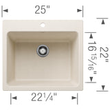 Blanco Liven 25" Dual Mount Silgranit Laundry Sink, Soft White, 1 Faucet Hole, 443079