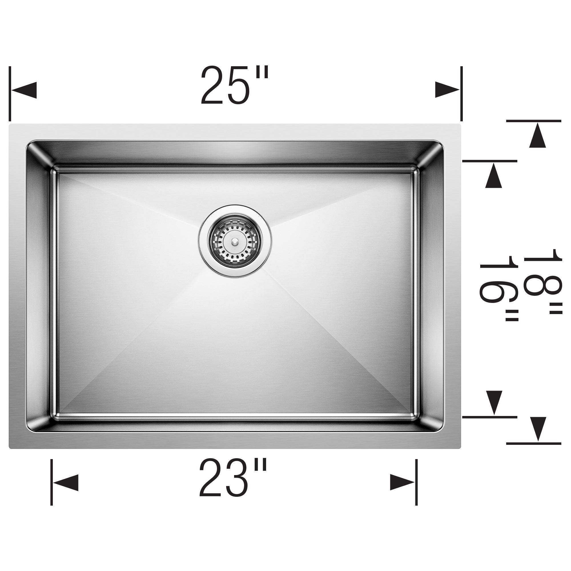 Blanco Cuvee 25" Undermount Stainless Steel Kitchen Sink, Satin Polish, 16 Gauge, No Faucet Hole, 524752