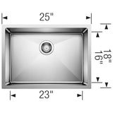 Blanco Quatrus 25" Undermount Stainless Steel Kitchen Sink, Satin Polish, 18 Gauge, No Faucet Hole, 443146