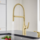 Blanco Rivana Semi-Pro Pull-Down Dual-Spray Kitchen Faucet, Satin Gold, 1.5 GPM, Brass, 442984