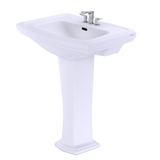 TOTO Clayton Rectangular Pedestal Bathroom Sink for 4 Inch Center Faucets, Cotton White, Vitreous China, LPT780.4#01