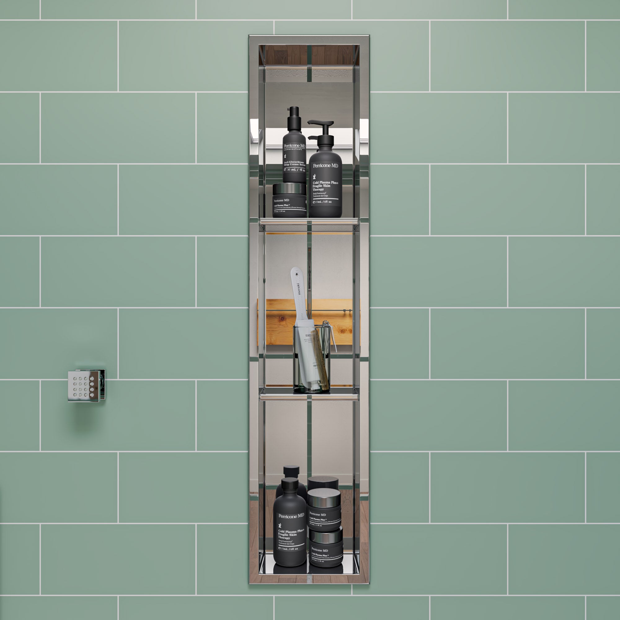 ALFI brand ABN0836-PSS 8 x 36 Polished Stainless Steel Vertical Triple Shelf Bath Shower Niche, 20 Gauge
