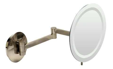 ALFI brand ABM9WLED-BN Brushed Nickel Wall Mount Round 9" 5x Magnifying Cosmetic Mirror with Light