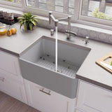 ALFI brand 24" Fireclay Farmhouse Sink, Gray Matte, No Faucet Hole, ABF2418-GM