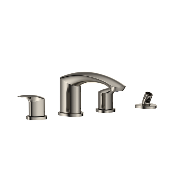 TOTO GM Two-Handle Deck-Mount Roman Tub Filler Trim with Handshower, Polished Nickel, Brass, TBG09202U#PN