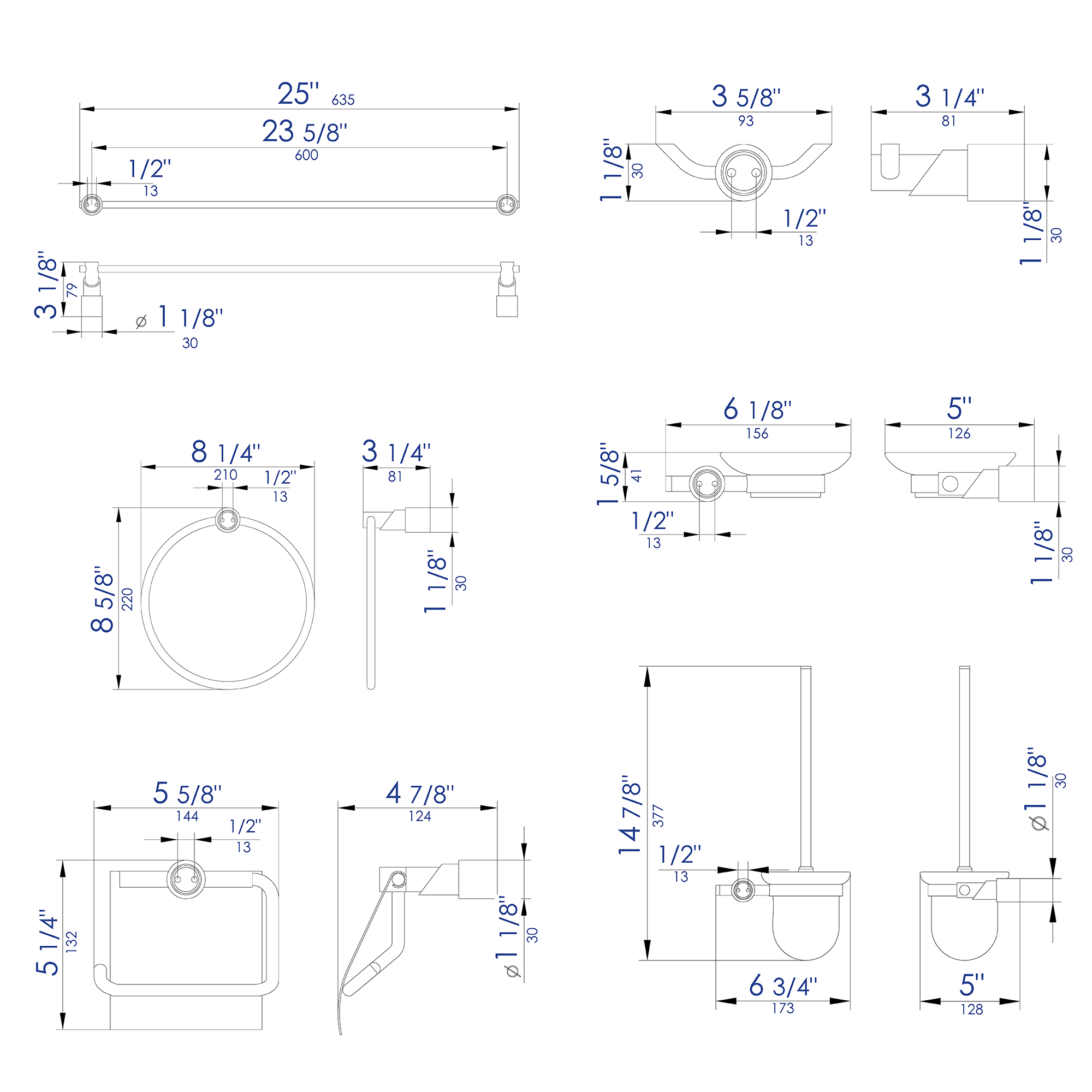 ALFI brand Brass, AB9508-PC Polished Chrome 6 Piece Matching Bathroom Accessory Set