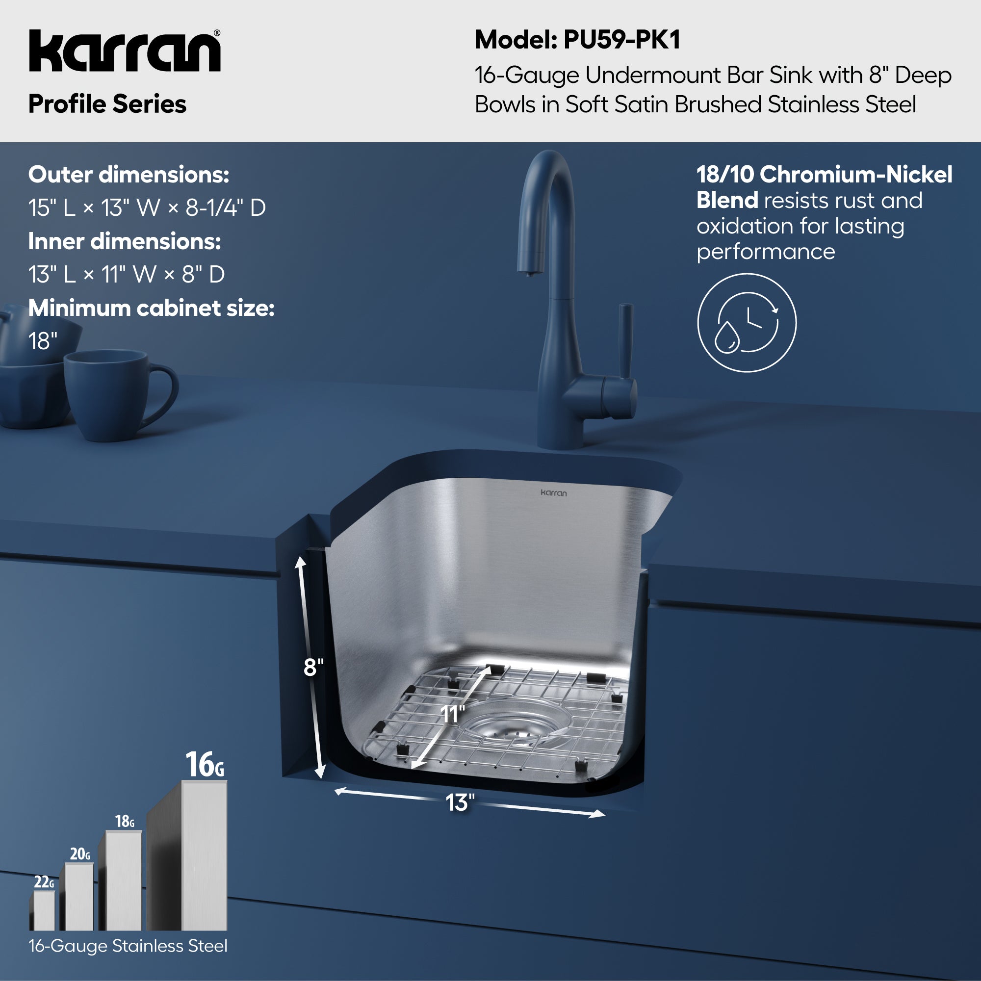 Karran profile 15 stainless steel kitchen sink product image
