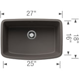 Blanco Valea 27" Undermount Silgranit Kitchen Sink, Volcano Gray, No Faucet Hole, 443127