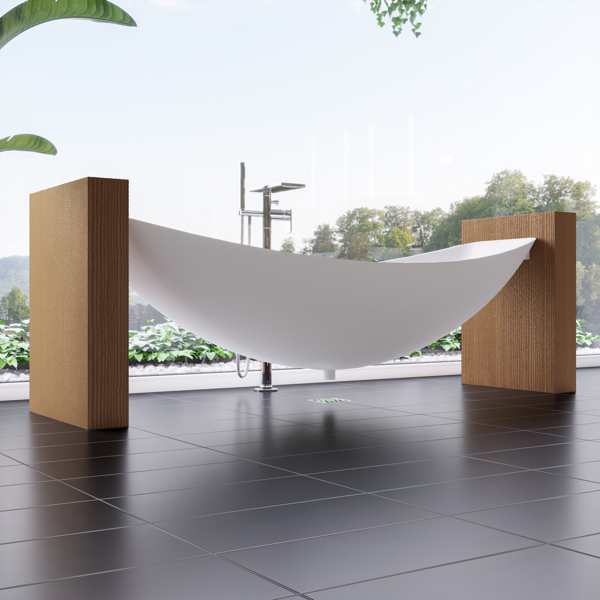 ALFI brand 79" Acrylic Wall Mount Oval Bathtub, White Matte, HammockTub1-WM