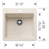 Blanco Liven 21" Dual Mount Silgranit Kitchen Sink, Soft White, 1 Faucet Hole, 443233