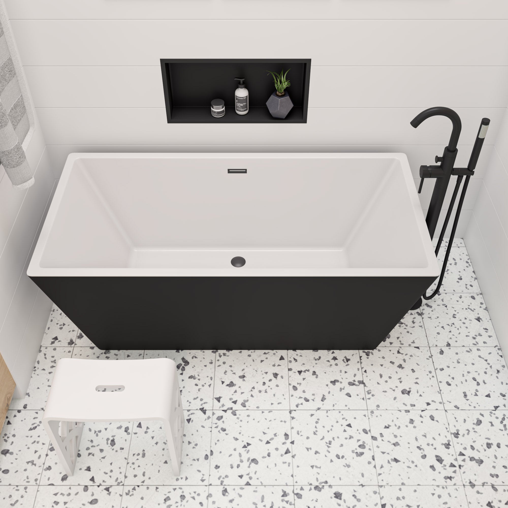 ALFI brand Brass, AB2534-BM Black Matte Single Lever Floor Mounted Tub Filler Mixer w Hand Held Shower Head
