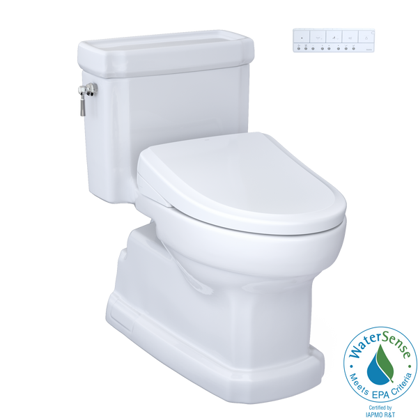 TOTO WASHLET+ Eco Guinevere Elongated 1.28 GPF Universal Height Toilet with S7 Classic Bidet Seat, Cotton White, Vitreous China|Plastic, MW9744724CEFG#01