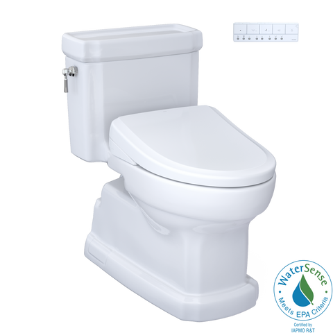 TOTO WASHLET+ Eco Guinevere Elongated 1.28 GPF Universal Height Toilet, S7A Classic Bidet Seat with AutoFlush and Auto Open/Close, Cotton White, Vitreous China|Plastic, MW9744734CEFGA#01