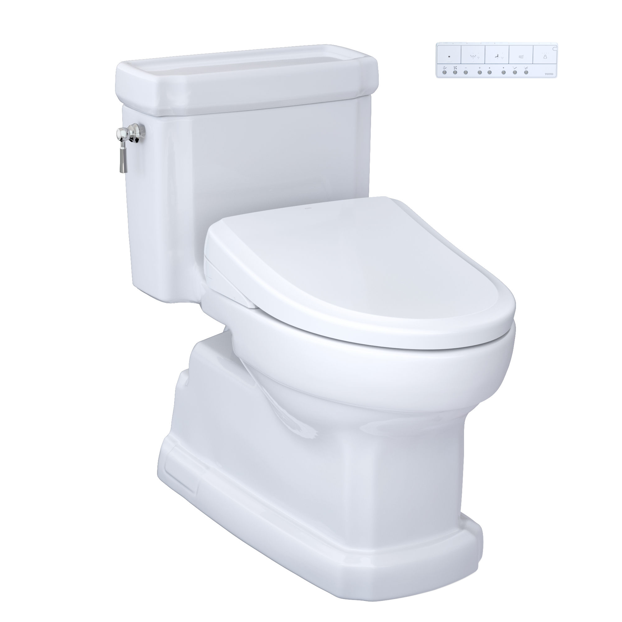 TOTO WASHLET+ Eco Guinevere Elongated 1.28 GPF Universal Height Toilet and S7 Classic Bidet Seat with Auto Flush, Cotton White, Vitreous China|Plastic, MW9744724CEFGA#01