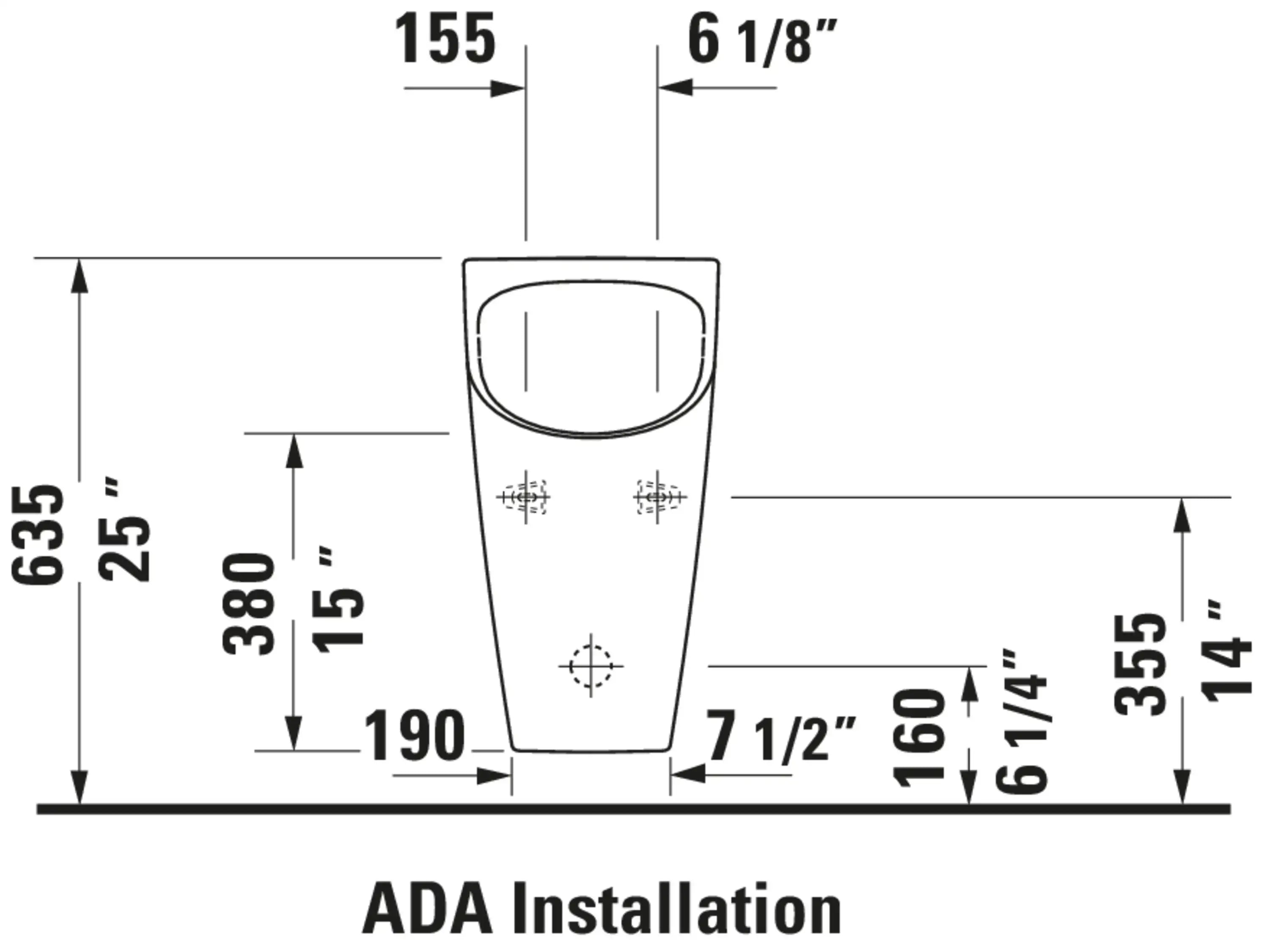 Duravit ME by Starck GPF ADA Compliant Ceramic Urinal in White High Gloss, 2814300000
